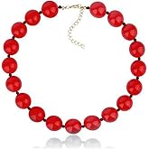 DATOA Simple Colorful Beaded Choker Necklace for Women Chunky Acrylic Beaded Necklace