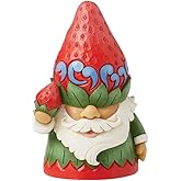 Enesco Jim Shore Heartwood Creek Gnome with Strawberry Hat Figurine- Stone Resin Hand Painted Crafted Collectible Gnomes Mini Figurines Home Decor Statue, 3.86 Inch
