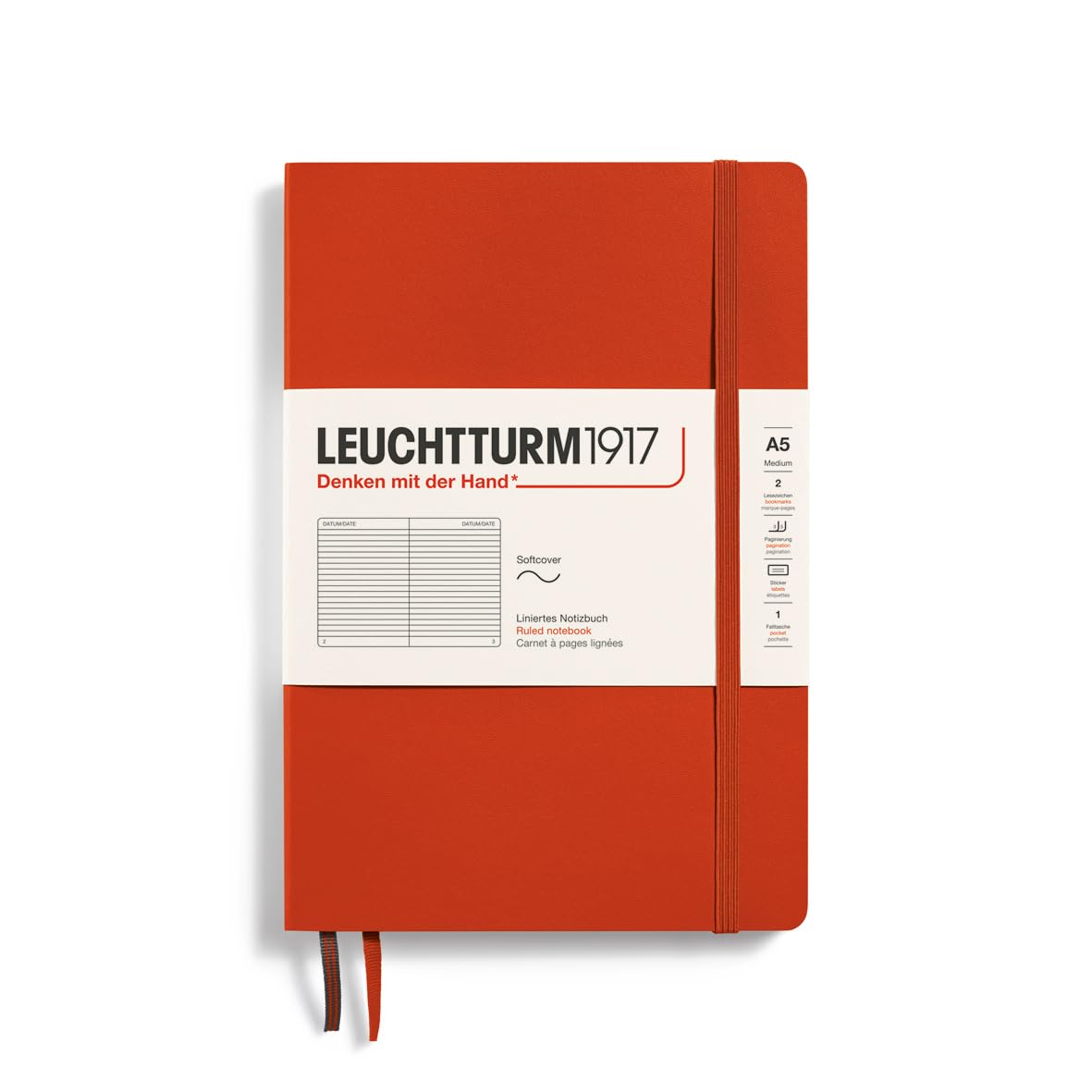 LEUCHTTURM1917 367267 Notebook Medium (A5), Softcover, 123 Numbered Pages, Fox Red, Ruled — image 1