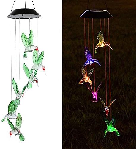 SINLOOG Color-Changing LED Solar Mobile Wind Chime, Solar Powered LED Hanging Lamp Wind Chime Light Wind Chimes for Outdoor Indoor Gardening Lighting Decoration Home (Hummingbird)