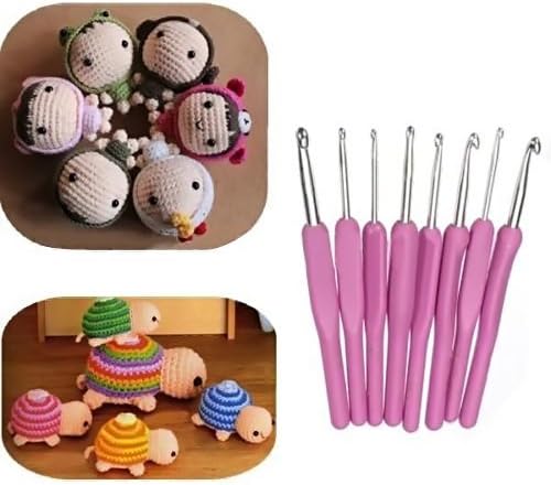 LUCKYAZ 8 pcs Knitting Crochet Hooks Set Soft Handle 2.5-6mm Aluminum Hooks for DIY Dolls Clothes Decoration