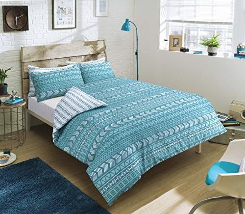 GoldStar® Mega Geo Stripes Modern Duvet Cover Bedding Set, Double, Teal
