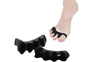 KTSAY 2 Pcs Toe Spacers for Women and Men - Metatarsal Yoga Cushion - Therapeutic Stretchers for Plantar Fasciitis, Bunions, Silicone Toe Separators (Black, Medium)
