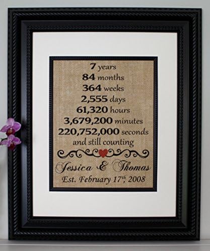 7th Anniversary Gift for Her or Him Personalized on Burlap