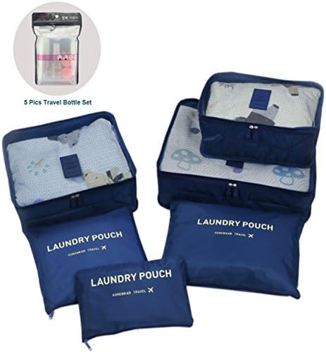 YEECOOL 7 Set Travel Organizer Packing Cubes Laundry Bag Luggage Compression Pouches with Travel Bottle Set (Royal Blue)