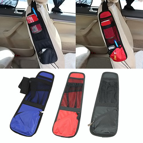Baost 1Pc Auto Car Seat Side Storage Organizer Hanging Collector Bag Multi Pocket Waterproof Fabric Car Interior Holder Bag Eyeglasses Magzine Phone Holder Zipper Pouch Red