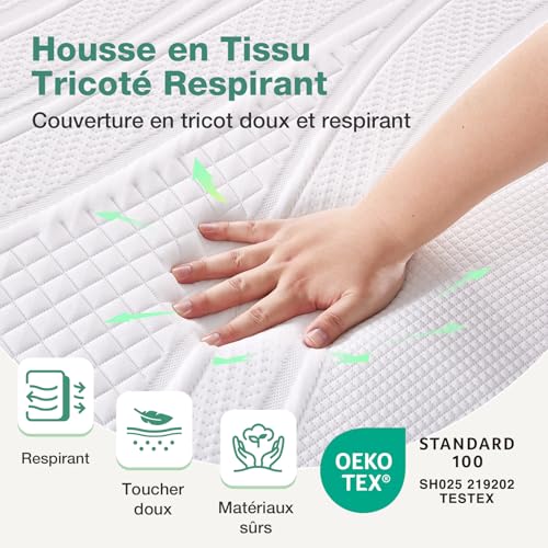 Novilla Surmatelas 160x200, 5CM, Surmatelas en Mousse à Mémoire de Forme Gel, Mousse en Matériau Bambou, Évacuation de L'humidité, Avec Design Antidérapant et Certification de Sécurité, Lavable | 2" Memory Foam Mattress Topper, Machine Washable Cover, 4 Elastic Fastening Straps