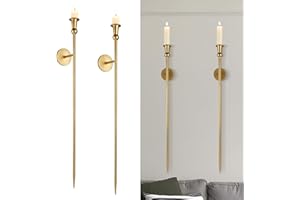 ASHELYULLA Large Wall Candle Sconces Set of 2 - Gold Candle Holder Metal Wall Decor Tall Candle Wall Sconce for Living Room Dining Room Bedroom Festival Decoration (32.5" H)