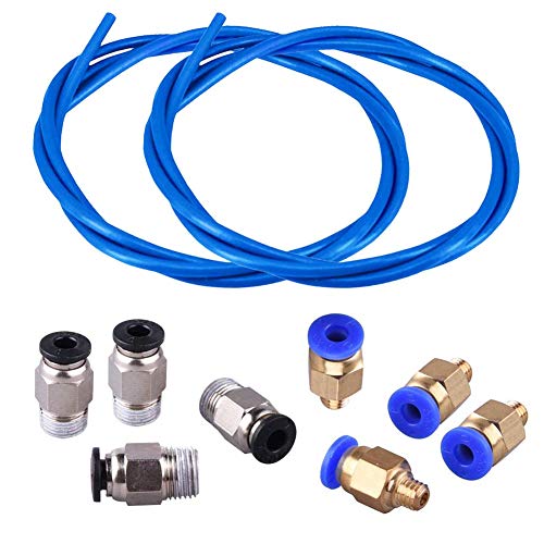 KeeYees 2 x 2M Blue PTFE Tube Teflon ID 2mm OD 4mm with PC4-M6 PC4-M10 Pneumatic Connector Accessories for Reprap 3D Printer 1.75mm Bowden Hotend Extruder