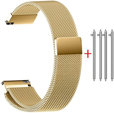 Universal Magnetic Loop adjustment mesh Stainless Steel Watch Strap Band replacement 4pc Connector set (16mm, Gold)