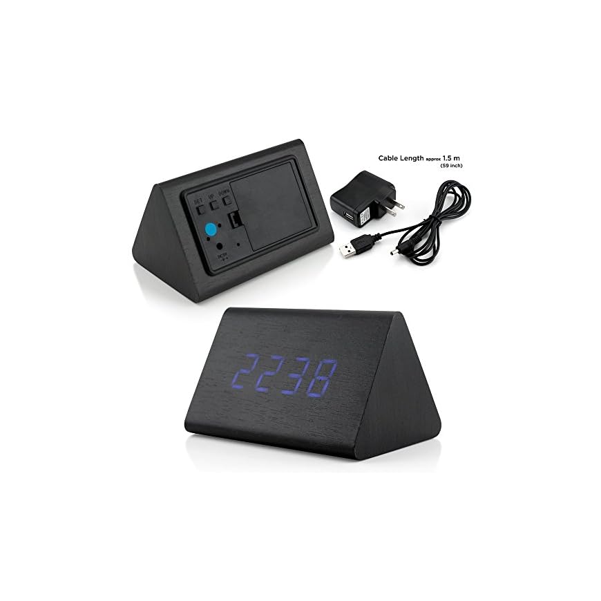 GEARONIC TM Modern Triangle Wood LED Wooden Alarm Digital Desk Clock