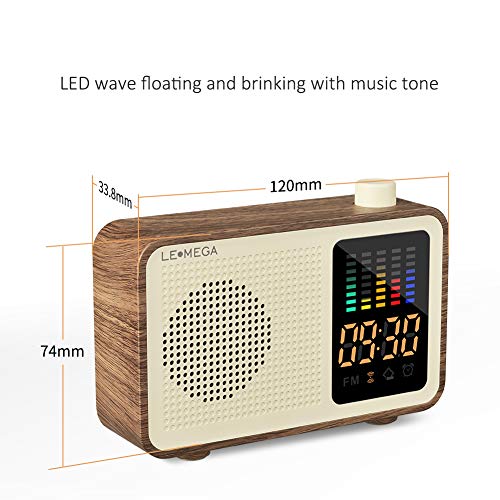 Portable Bluetooth Speaker Vintage Retro Style Wood Grain Bluetooth 4.1 Wireless Speaker with FM Radio Alarm Clock AUX Input Support TF Card (Walnut)