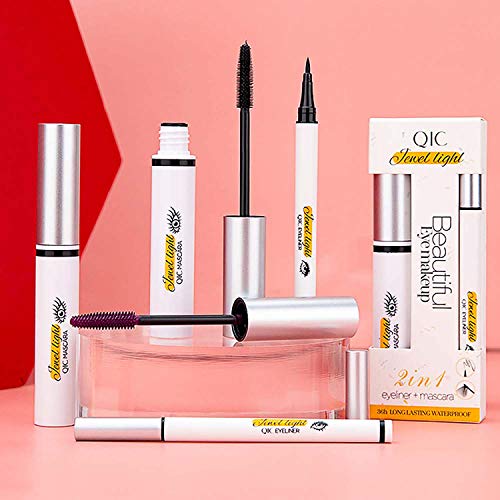4D Silk Fiber Lash Mascara & Liquid Eyeliner Set, Long Lasting Waterproof, Lengthening Thickening Eyelashes, Smudge-proof, Natural Formula, Best Volumirous Eyelash Makeup