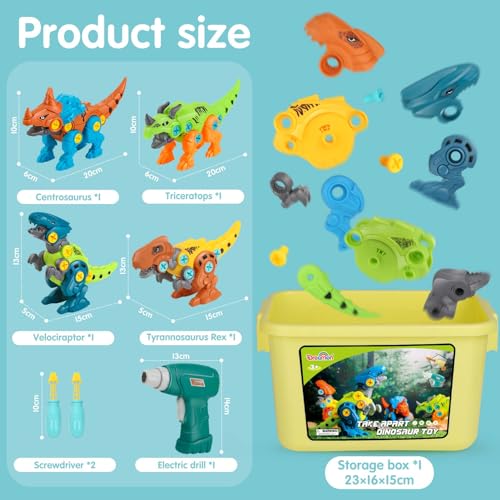 Dreamon Dinosaurs for Children 3 4 5 6 7 8 Years Old Dinosaur Toy with Box Storage Box Electric Drill Construction Toys Puzzle Gift for Boys Girls