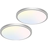 libtit 12 inch Flush Mount LED Ceiling Light Fixture, 3000K 4000K 6500K Adjustable, 28W 3200lm Brushed Nickel Satin Round Cei
