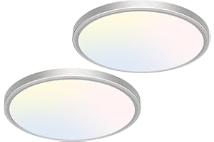libtit 12 inch Flush Mount LED Ceiling Light Fixture, 3000K 4000K 6500K Adjustable, 28W 3200lm Brushed Nickel Satin Round Ceiling Lamp for Bathroom Hallway Kitchen Bedroom, 2 Pack
