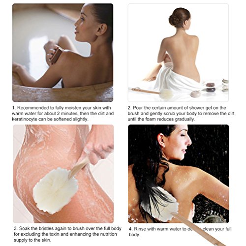 PRETTY SEE Exfoliating Loofah Body Brush with Long Wooden Handle Mesh Shower Bath Sponge