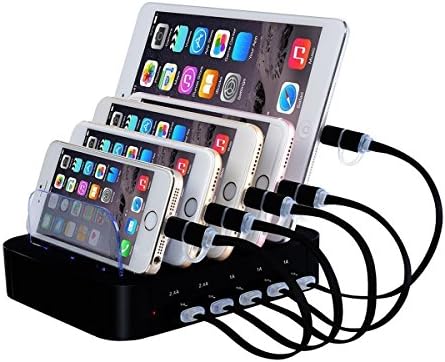 OVTEL 5 Port Removable Baffles USB Charging Station,Multiple Device Desktop Charge Dock &amp;Portable for Travel Home Desk Charger Stations Organizer,for iPhone 7/ 6s / Plus/iPad Mini/Kindle/Tablet