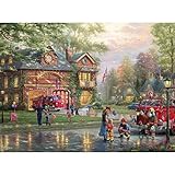 Thomas Kinkade 1000 Piece Puzzle Hometown Firehouse Ceaco Made In The USA + Poster Included Family Game Small Town Art