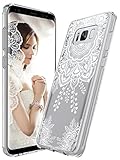 MASCHERI For Galaxy S8 Case,[Zen Series] Scratch Resistant [White Henna Mandala Floral Lace Design] TPU Bumper Transparent Back Panel Hybrid Protective Case Cover for Samsung Galaxy S8 - Clear