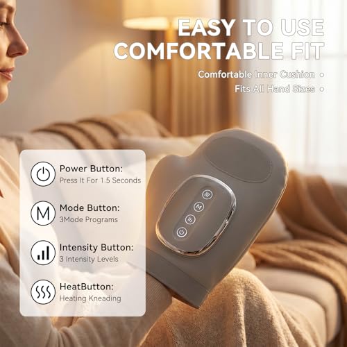 Hand Massager for Arthritis with Heat & Compression Therapy, Cordless Electric Hand Massage Glove for Carpal Tunnel Relief, Air Pressure, 5 Intensity Levels, USB Rechargeable, Gift for Women Men