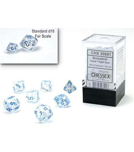 Chessex D&D Lot de dés DND polyédriques en plastique violet translucide et blanc de 16 mm, dés Donjons et Dragons comprenant 7 dés – D4 D6 D8 D10 D12