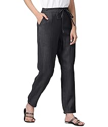 IXIMO Women's Tapered Pants 100% Linen Drawstring