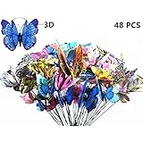 FENELY 48Pcs Butterfly Garden Decor Stakes, Waterproof 3D Garden Ornaments Outdoor Decorations for Patio Lawn Yard