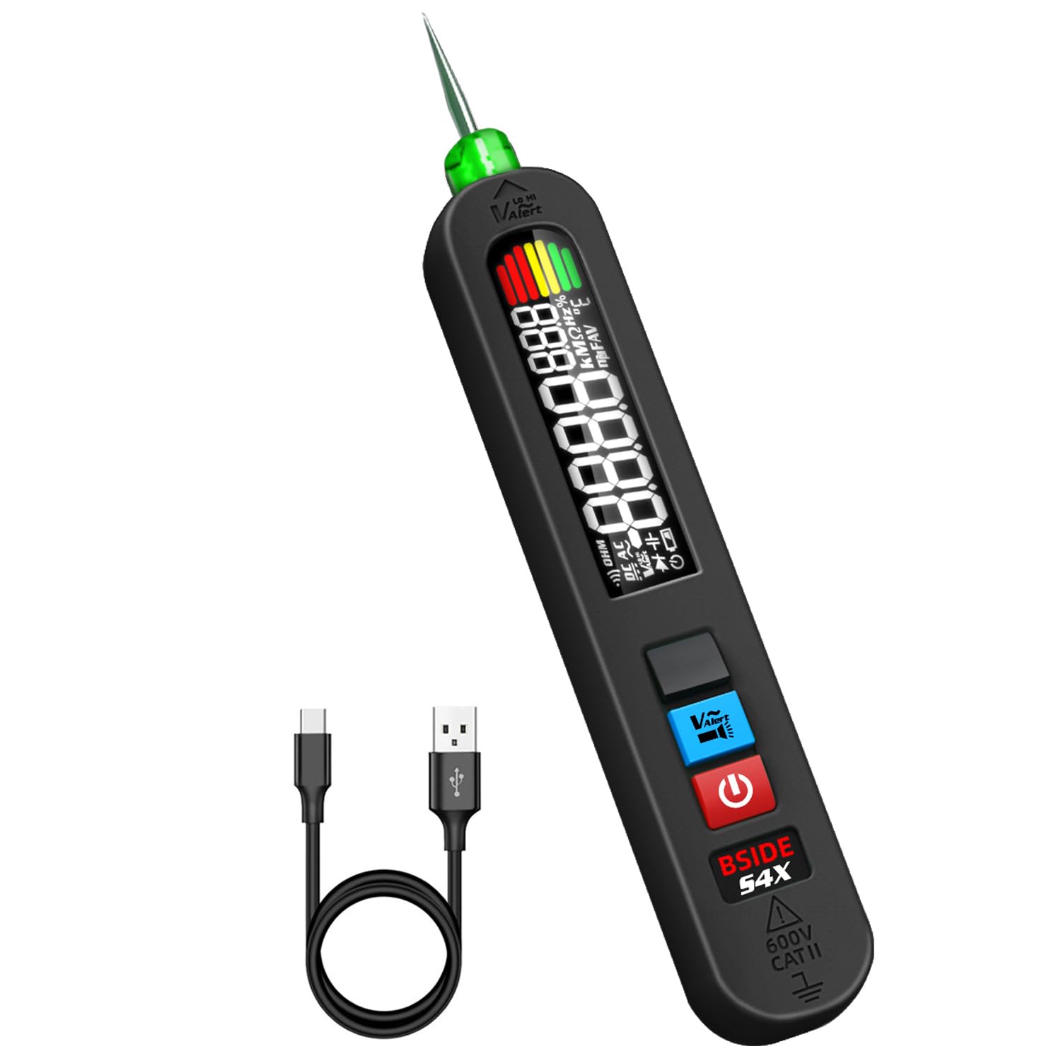 BSIDE S4X AC Voltage Tester Rechargeable Non-Contact Voltage Detector Pen with Super Large Colour LCD Domestic Electric Leak Tester 12V-300V Live Wire Finder Mains Circuit Tester with Flashlight