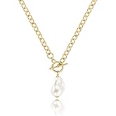 Liiusgelad Baroque Pearl Pendant Necklace for Women, Gold Cross Necklace, Non-Tarnish Chunky Statement Paperclip Chain, Long Layered Heart Pearl Necklaces for Women Trendy