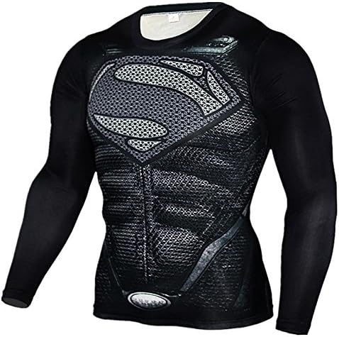 Superman Men's Graphic Compression Long Sleeve Skintight Gym Shirt/Sport Shirt - Medium