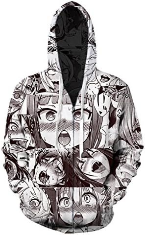Asolldo Unisex Funny Anime Ahegao 3D Print Hoodies Joggers Hipster Sexy Cartoon T-Shirt Sweatshirts Set