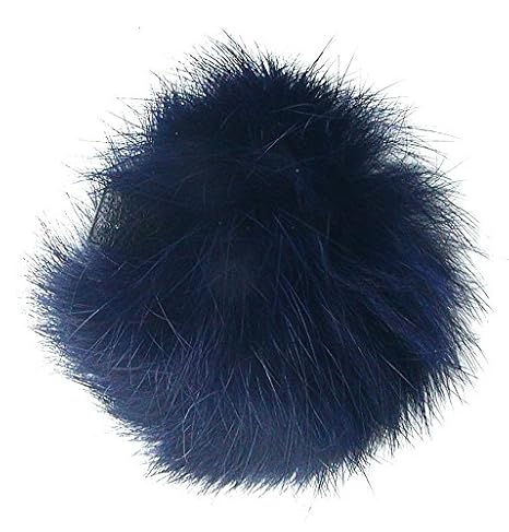 Ensuite Echt Kaninchenfell Fellbommeln dunkelblau, Ø ca. 5 cm, mit Lederschlaufe