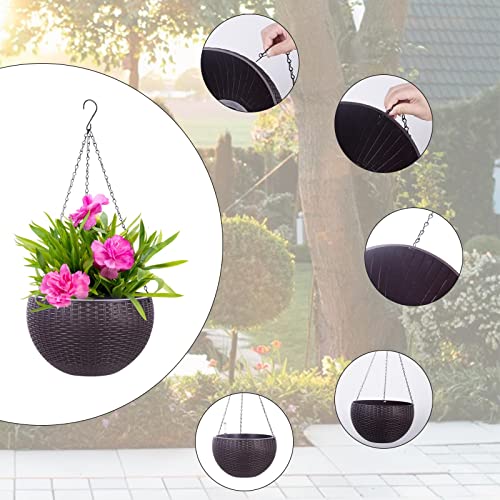 Vencer 11 Inch Round Resin Rattan Hanging Planters,Self Watering