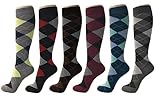 Women's 6 Pairs Fancy Print Design Multi Color Patterned Knee High Socks (One Size, SCK01 Argyle 1)