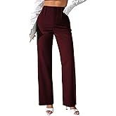 Pink Queen Women's Dress Pants Elastic High Waist Straight Leg Office Slacks Pull On Business Casual Trousers Work Pants