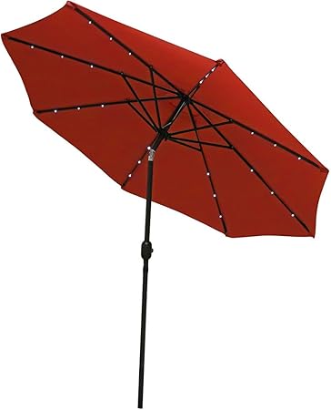 Amazon Com Sunnydaze Solar Outdoor Patio Umbrella With Led Lights Tilt Crank Aluminum 9 Foot Burnt Orange Garden Outdoor