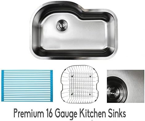 31-1/2 Inch Stainless Steel Undermount Offset Single Bowl Kitchen Sink with Free Accessories
