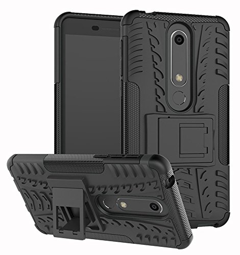 Nokia 6.1 Case,Nokia 6 2018 Case, Yiakeng Dual Layer Wallet Accessories Bumper Hard Protective Flip Waterproof Phone Cases Cover With A Kickstand For Nokia 6.1 (Black)