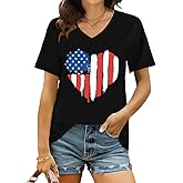 Qskall Womens American Flag Shirt 4th of July Shirts USA Patriotic Tee Tops