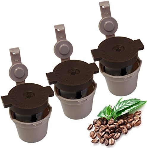 Fill N Go 3-Pack Hermetically Sealed Reusable K-Cups - Reusable Single Cup Keurig Solo Filter Pod Coffee Stainless Mesh (Beige-Brown)