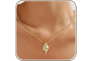 AllenCOCO Gold Cross Necklaces for Women, Crucifix Necklaces, Dainty Virgin Mary Necklace, Virgen de Guadalupe, Layered Pendants Chain Non Tarnish