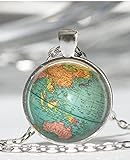 Vintage Globe Necklace Planet Earth World Map Art Pendant in Bronze or Silver with Link Chain Included