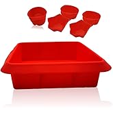 POKALI 8X8inch Silicone Square Cake Baking Pan, Deep-Dish Roasting Lasagna, Silicone Baking Bakeware Brownie Pan +10 Pastry Muffin Molds Set of 11(Red)