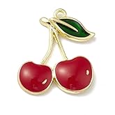DanLingJewelry 100Pcs Cute Cherry Shaped Enamel Charms Red Fruit Mini Food Charms for Jewelry Making Bracelets Necklaces Accessories