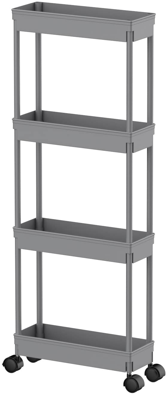 Photo 1 of Sooyee 4 Tier Slim Storage Cart,Rolling Storage Cart,Narrow Shelf,Bathroom Rack,Mobile Shelving Unit Organizer for Kitchen, Bathroom, Laundry Room, Grey