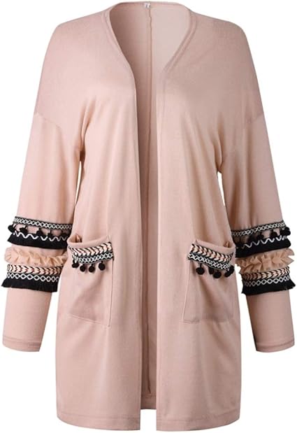 Amazon | カーディガン レディース 長袖 トップス Vネック中長丈 無地 XL 民族風 ポケット付き 羽織り 厚手 ロングジャケット