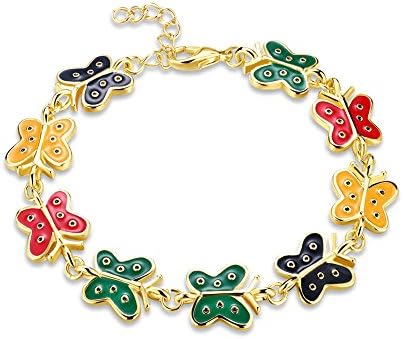 FushoP Multi Color Butterfly Charm Bracelet (Gold Plated)