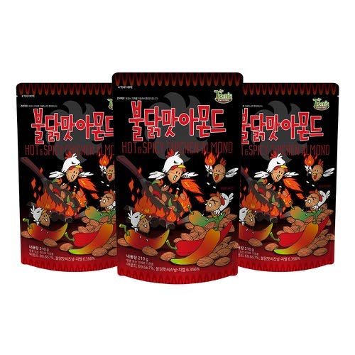 Gilim Tom's Farm Korean Seasoned Almonds Buldak(Hot&Spicy Chicken) Flavor (210g) x 3 Pack