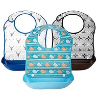 Ava & Kings 3pc Boys Foldable Waterpoof Baby Bibs with Detachable Food Catcher